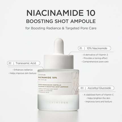 SKIN1004 Madagascar Centella Niacinamide 10 Boosting Shot Ampoule, 30ml Brightening & Hydrating Face Serum