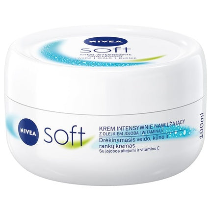 Nivea Soft Moisturizing Cream, 100ml Lightweight Hydrating Cream for Face Body & Hands