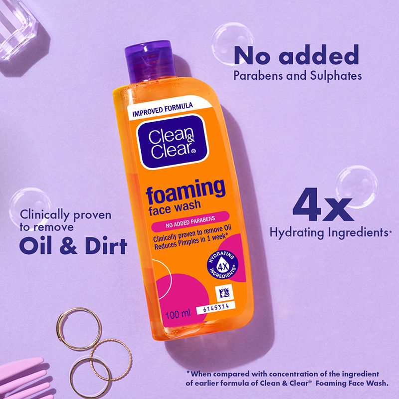 Clean & Clear Foaming Face Wash - Hydrating Cleanser for Oily Skin & Reduces Acne In 7 Days, 100ml Buy at Indicrest Image 4