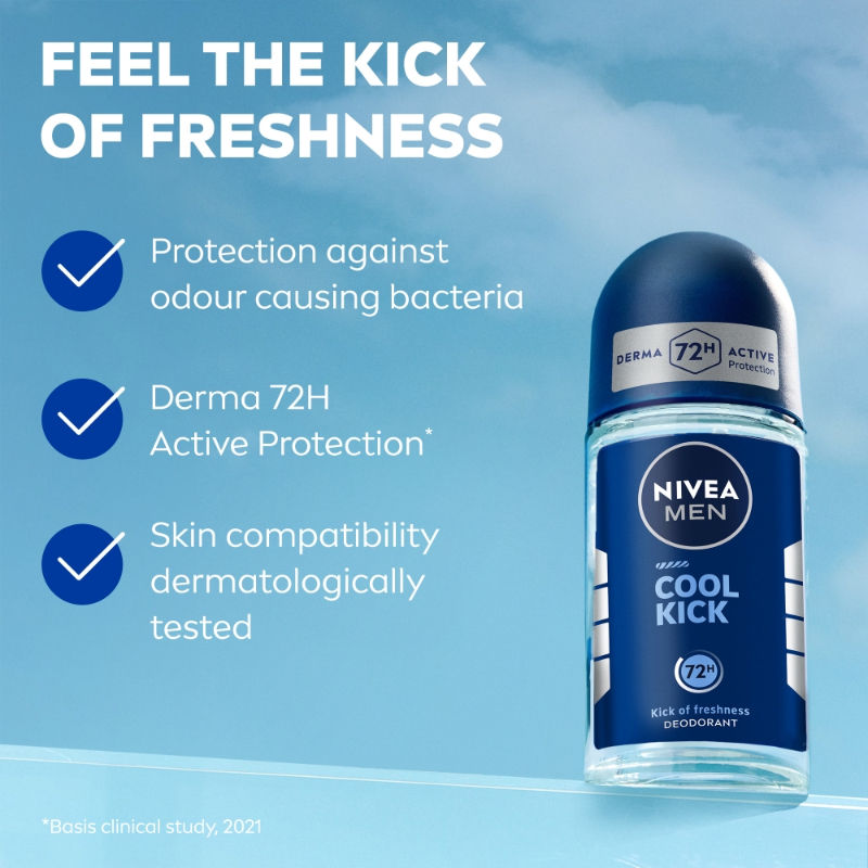 Nivea MEN Deodorant Roll On, Cool Kick, 48h Long lasting Freshness, 50ml Buy at Indicrest Image 5