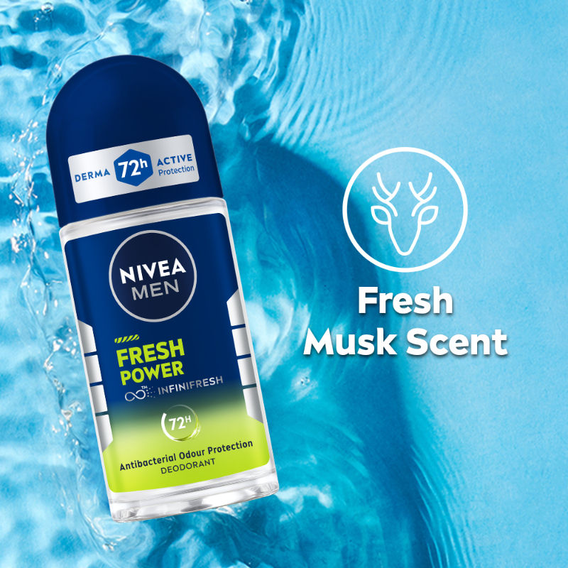Nivea MEN Deodorant Roll On- Fresh Power- 72h Long lasting Freshness with Fresh Musk Scent, 50ml Buy at Indicrest Image 2