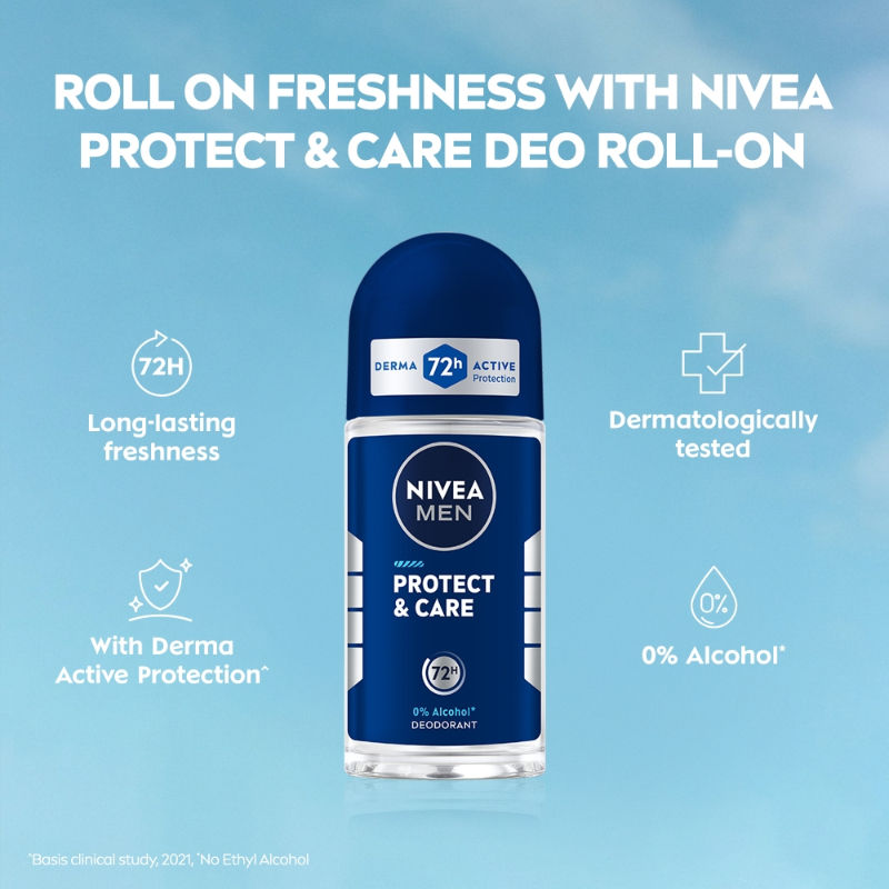 Nivea MEN Deodorant Roll On, Protect & Care, No Skin Irritation & 48h Freshness, 50ml Buy at Indicrest Image 7