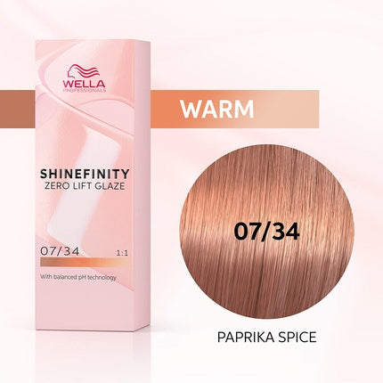 Wella Professionals Shinefinity Zero Lift Glaze 07/34 Paprika Spice Medium Golden Copper Blonde Demi-Permanent Hair Color, 60ml