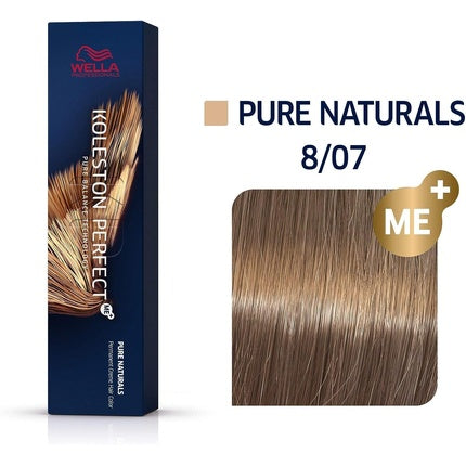 Wella Professionals Koleston Perfect Me+ Pure Naturals 8/07 Light Blonde Natural Brown Permanent Hair Colour Cream, 60ml