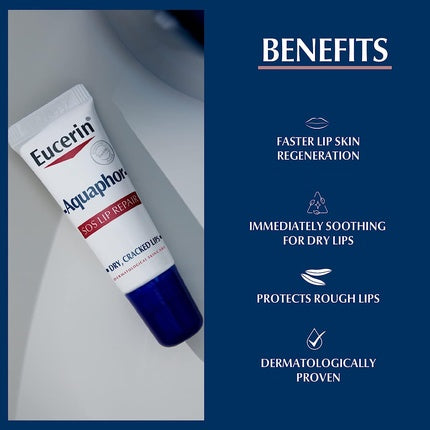 Eucerin Aquaphor SOS Lip Repair, 10ml | Intensive Lip Balm for Dry & Chapped Lips