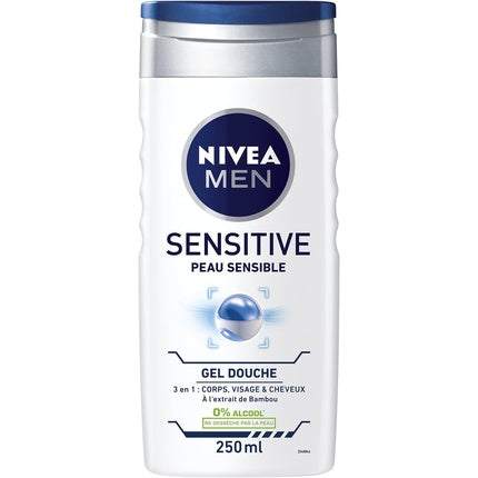 Nivea Men Sensitive Shower Gel 3 in 1, 250ml Body, Face & Hair Cleanser for Sensitive Skin