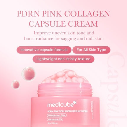 Medicube Salmon DNA PDRN Pink Collagen Capsule Cream Face Moisturizer, 55g Hydrating Moisturizing Cream