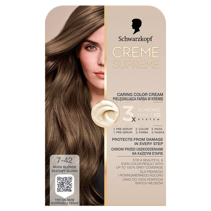 Schwarzkopf Creme Supreme Hair Color Shade 7-42 Cool Ash Light Blonde Permanent Hair Colour Kit