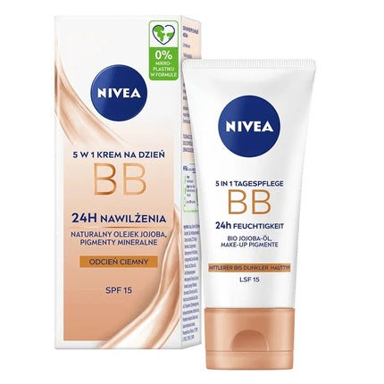 Nivea BB Cream 5 in 1 Intense Hydration SPF 15 Dark, 50ml | Hydrating Tinted Day Cream for Dark Skin Tones