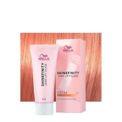 Wella Professionals Shinefinity Zero Lift Glaze 08/34 Spicy Ginger Light Golden Copper Blonde Demi-Permanent Hair Color, 60ml