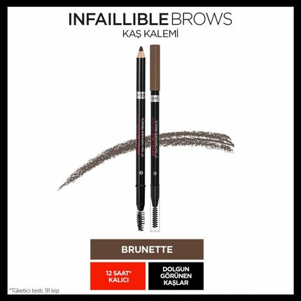 L'Oréal Paris Infallible Brows 12H Brow Definer Pencil 3.0 Brunette – Long-Lasting Precision Eyebrow Pencil