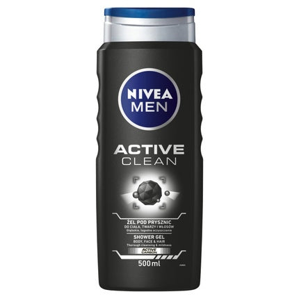 Nivea Men Active Clean Shower Gel for Face, Body & Hair, 500ml 3 In 1 Body Wash
