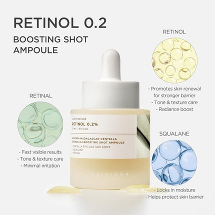 SKIN1004 Madagascar Centella Retinol 0.2 Boosting Shot Ampoule, 30ml | Retinol Face Serum