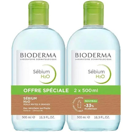 Bioderma Sébium H2O Purifying Cleansing Micellar Water, 500ml Pack of 2 | Micellar Cleanser for Combination & Oily Skin
