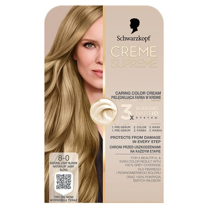 Schwarzkopf Creme Supreme Hair Color Shade 8-0 Natural Blonde Permanent Hair Colour Kit