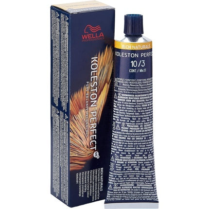 Wella Professionals Koleston Perfect Me+ Rich Naturals 10/3 Lightest Gold Blonde Permanent Hair Colour, 60ml | Professional Hair Colour Cream