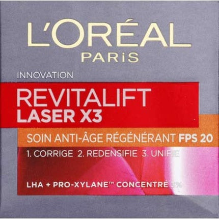 L'Oréal Paris Revitalift Laser X3 Anti-Ageing Regenerating Day Cream SPF 20, 50ml – Firming & Hydrating Face Moisturiser