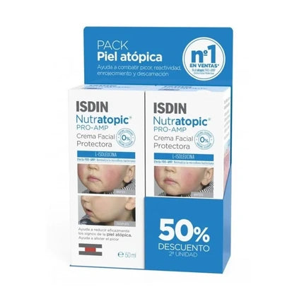 ISDIN Nutratopic Pro-AMP Atopic Skin Facial Cream 2 x 50ml | Daily Moisturizing Face Cream for Dry & Sensitive Skin