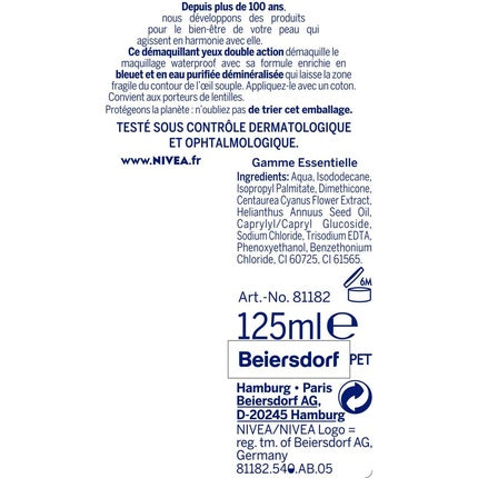 Nivea Double Effect Eye Make-Up Remover with Cornflower Extract, 125ml - Gentle Waterproof Eye Makeup Remover