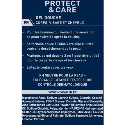 Nivea Men Protect & Care 3-in-1 Shower Gel, 500ml for Body, Face & Hair